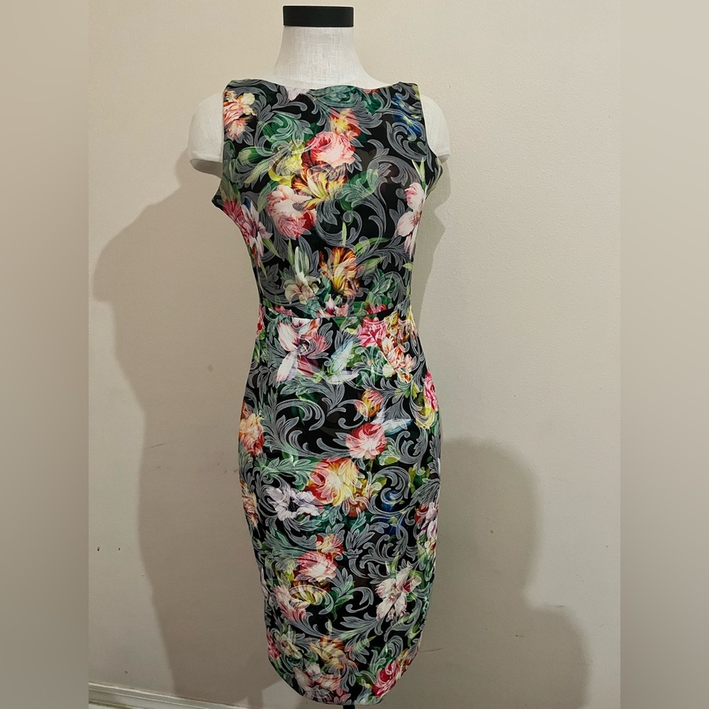 New York & Company Asymmetrical Floral Dress - Black and Multicolor